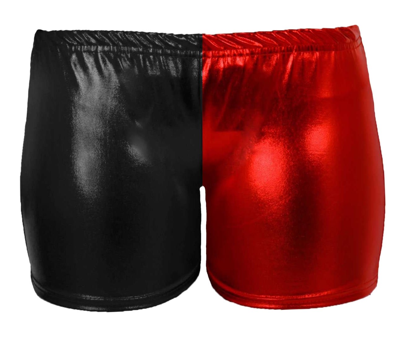 Metluq M0d4 Women's Red & Black Metallic Hot Pants Wet Look Shiny Shorts Harley Quin Halloween 8-14 (, Uk 12-14 M/L)