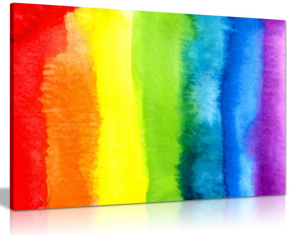 Abstract Watercolour Rainbow Canvas Wall Art Picture Print (24x16)