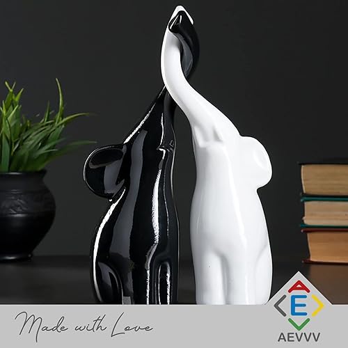 Miniatura 2 de Russian Souvenirs Par de figuras de elefantes, esculturas coleccionables en blanco y negro de 10 pulgadas - Elefantes para decoración de casa