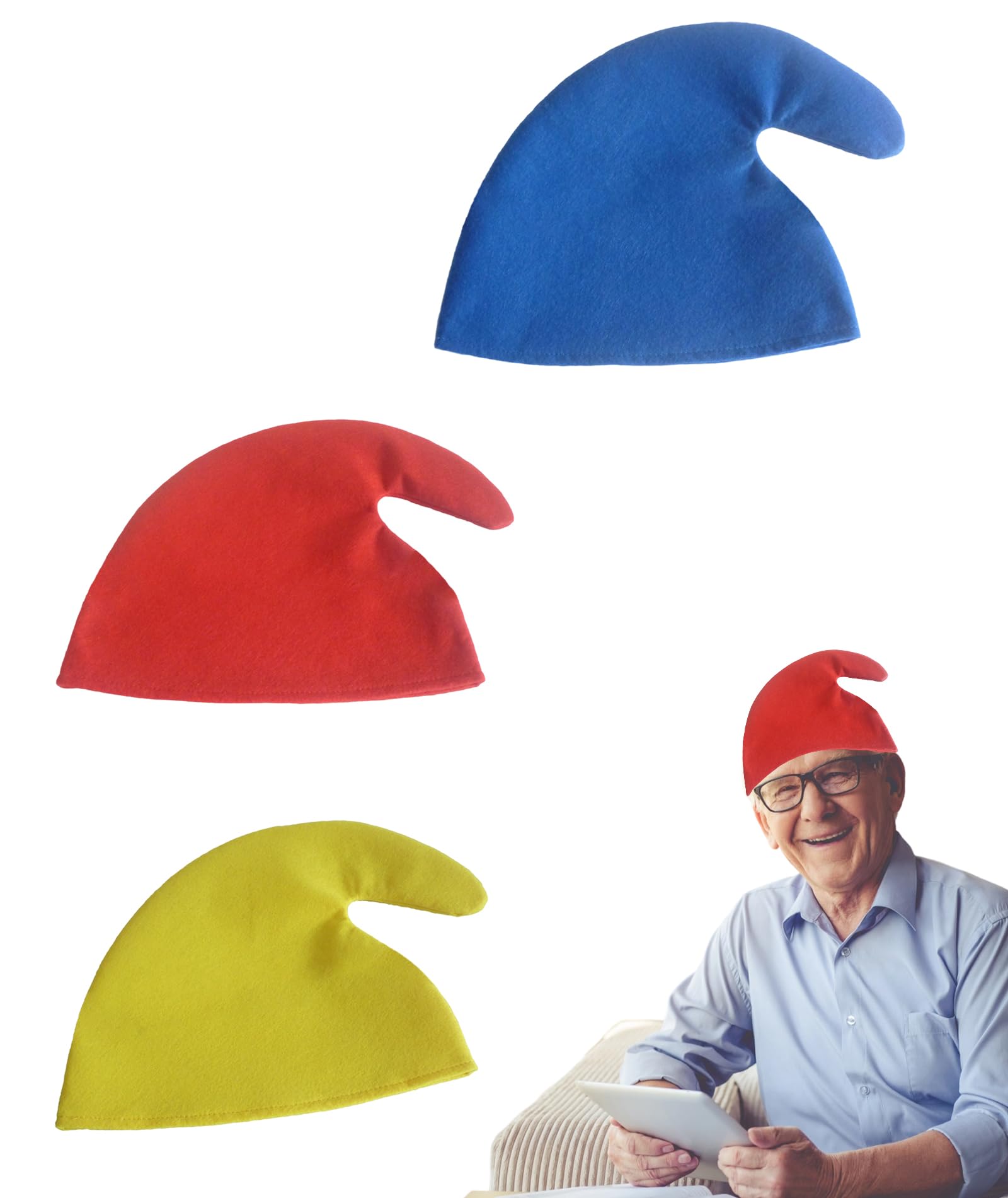 Buildcon 3 Pcs Santa Hat Set, christmas cap, Christmas Decorations for Adults & Kids, Festive Santa Claus Hat for Christmas Party, Themed Events, Cosplay and Home Decor (Red, Yellow, Blue)