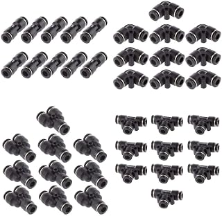 ALAVENTE 40 Pcs 1/4” Push to Connect Air Fittings 6mm Pneumatic Fittings Kit Air Line Quick Fittings, Inlcude 10 Spliters + 10 Elbows + 10 Tee + 10 Straight Tubes