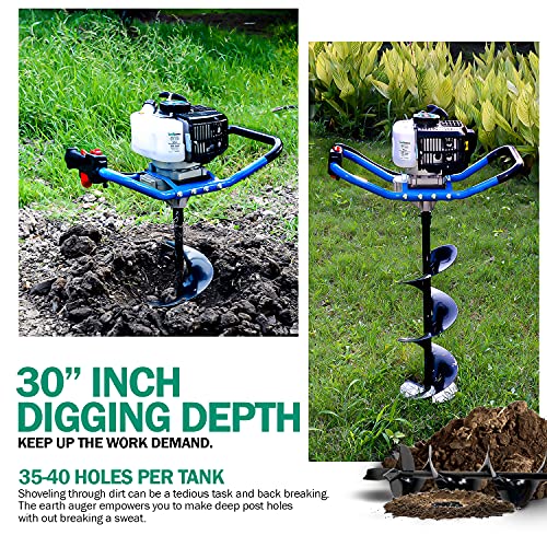 Landworks Earth Auger Power Head Heavy Duty 3Hp 52Cc 2 Stroke Gas Engine W/Steel 8"X30" Bit W/Fishtail One Man Post Hole Digger For Planting, Earth Burrowing/Drilling & Fences Epa/Carb Compliant #TOP1
