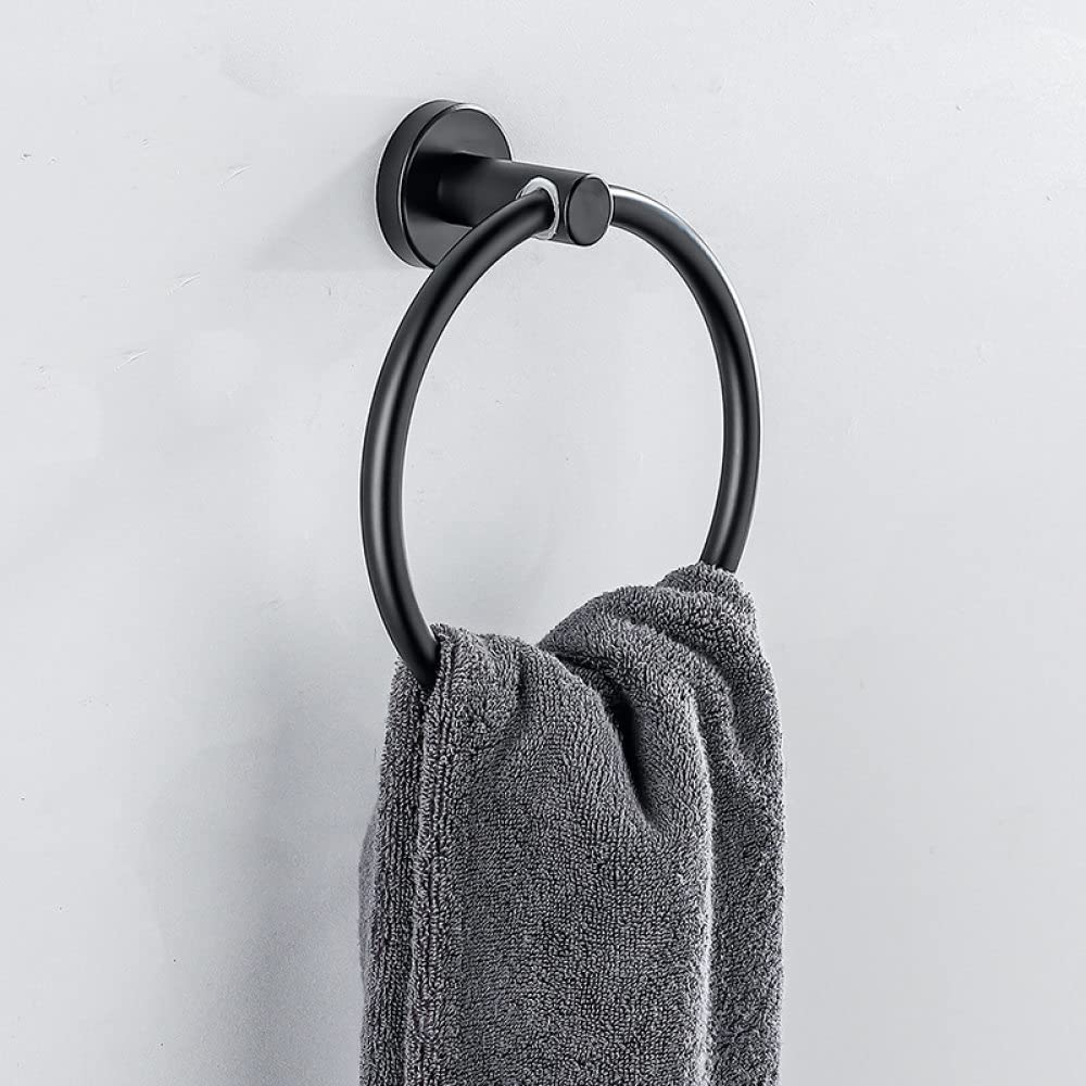 Anneaux porte-serviettes ronds muraux noirs mats en acier inoxydable de salle de bain