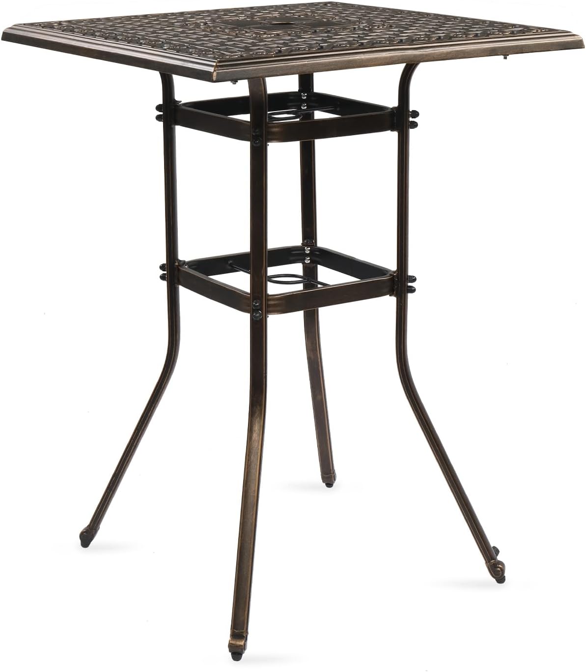Patio Bar Height Table, 31.5 Inch Outdoor Steel Square Bar Table, Bistro High Top Table with 2" Umbrella Hole,Solid Metal Frame, Ideal for Backyard, Poolside, Garden,Antique Bronze