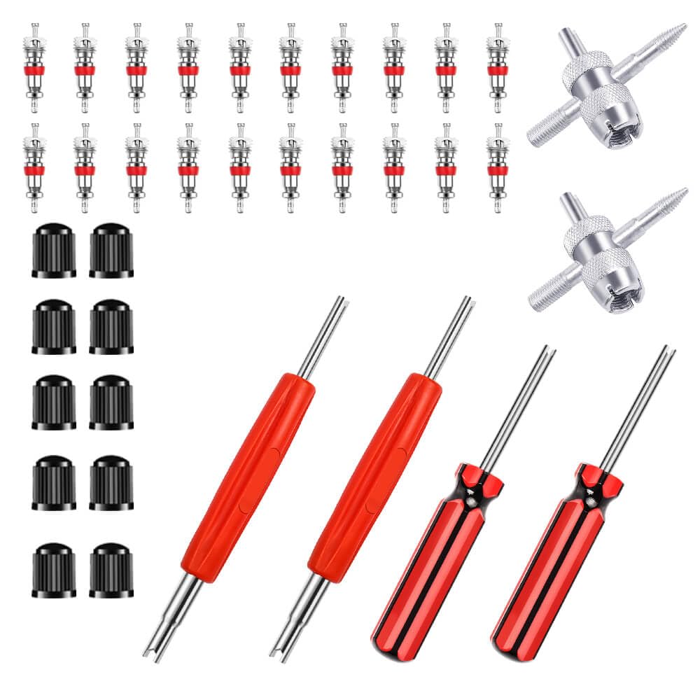 Set Da 33 Strumenti Per Rimozione Valvole Pneumatici Auto – Nuclei Valvole In Rame, Estrattori Doppi E Singoli, Chiave, Per Auto Moto E Bici