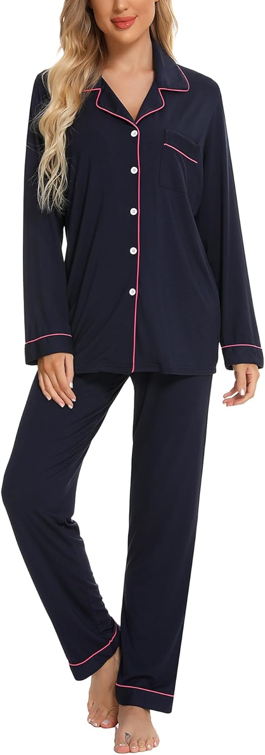 Anjue Pajamas for Women Soft Button Up Pajama Set Long Sleeve Shirt and Pajama Pants Lounge Sets S-XXL - Image 2