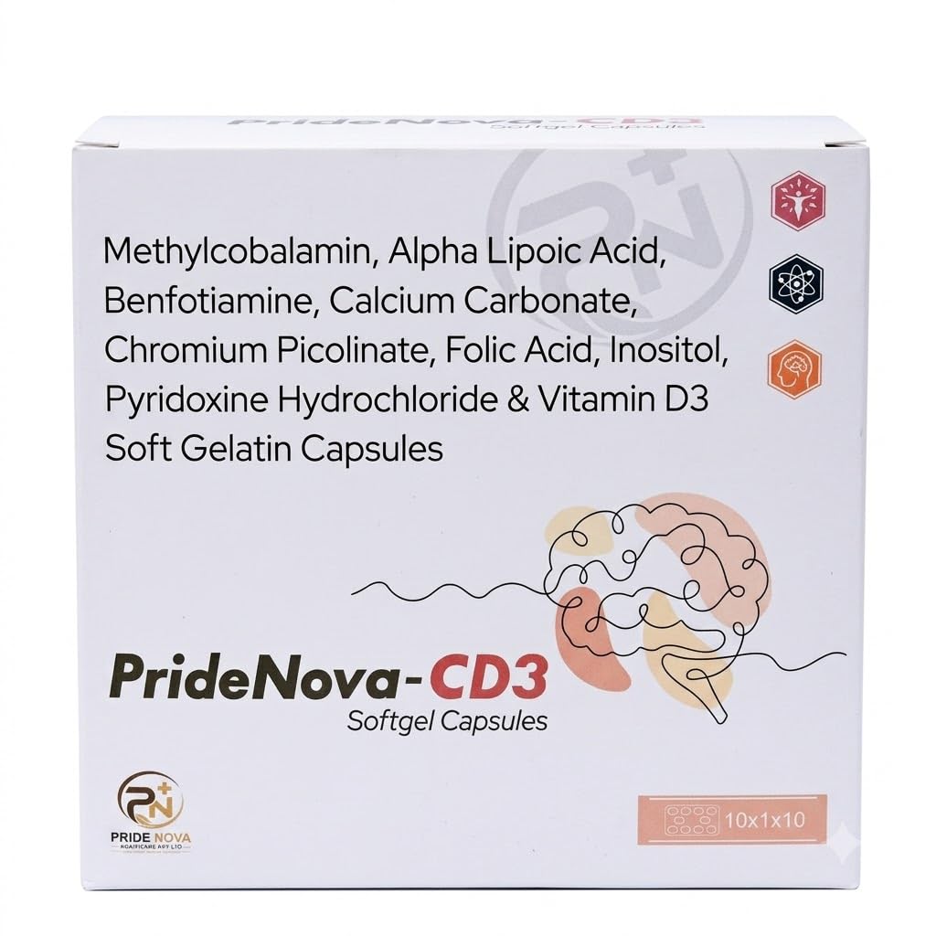 PrideNova-CD3 Softgel Capsules | Calcium, Vitamin B6 & Vitamin D3 | Daily Nutritional | Pack of 100 Capsules-image-2