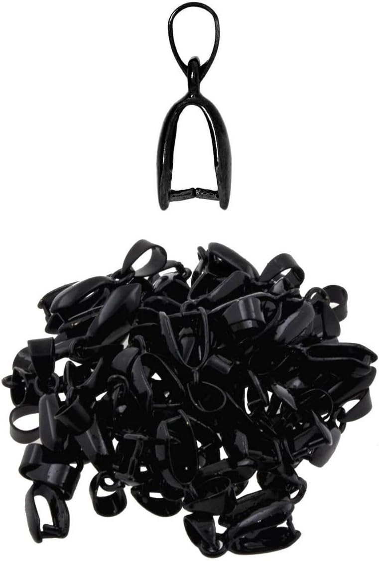 Mandala Crafts Black Pinch Bails Jewelry Findings Connectors 5X14mm Snap-On Pendant Clasps Clips Dangles for DIY Jewelry Making Necklace Earrings Bulk Pack of 50