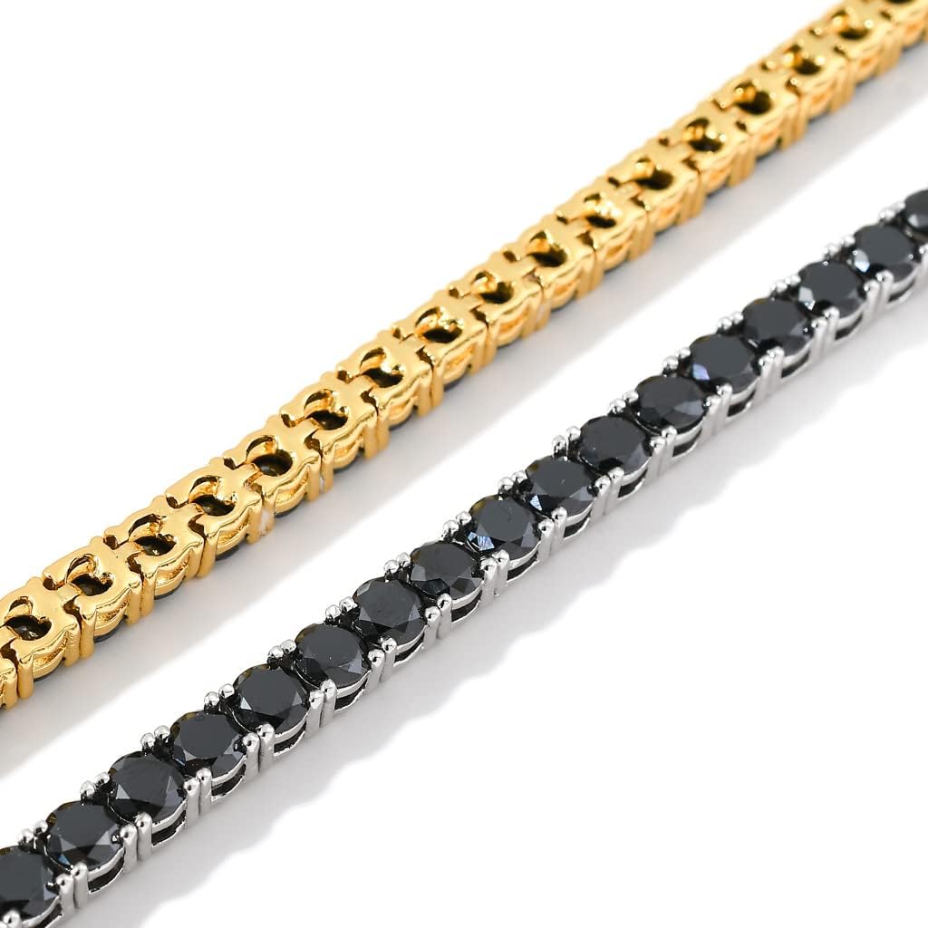 Sparkling Black Cubic Zirconia 4mm Round Cut CZ Women's Tennis Bracelet for Men
