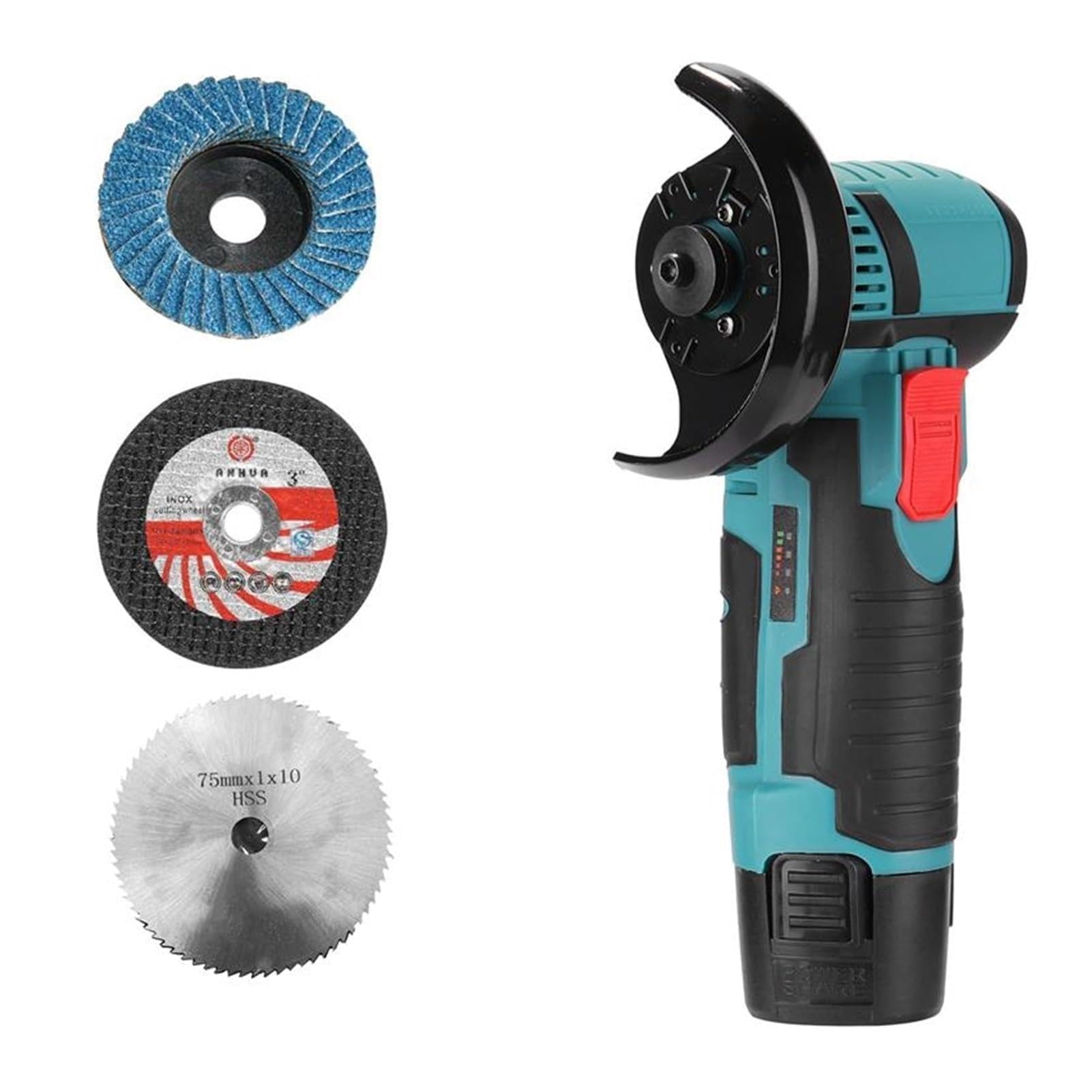 LNHHG 12V 19500rpm Mini Angle Grinder Machine Power Tool Grinding Cutting Metal Wood Brushless Cordless Cutter With Lithium Battery(Type2 1Battery)