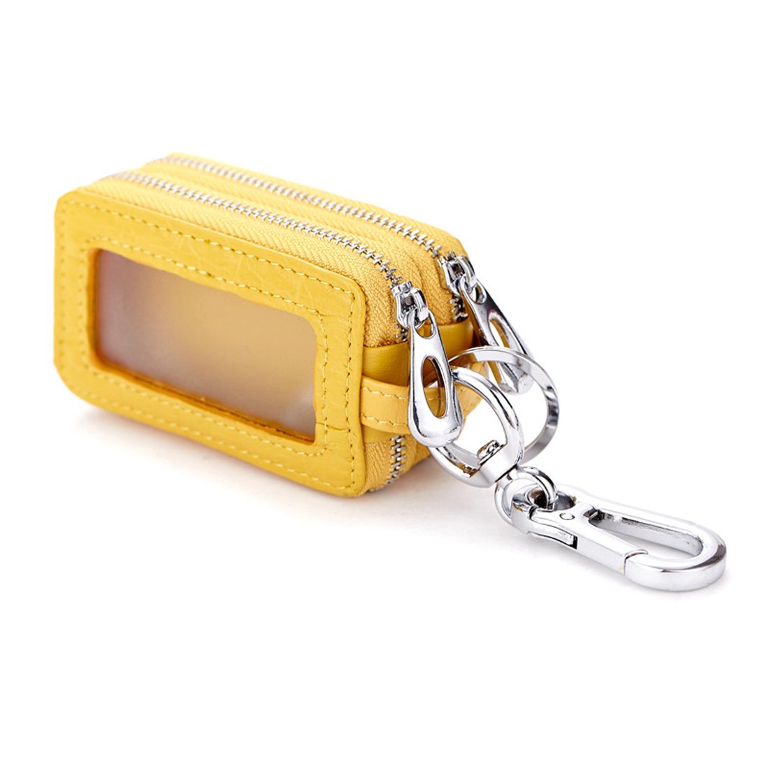 Esdrem Unisex Yellow Handmade Genuine Leather Zipper Key Chain Case Pouch Car Key Holder Bag (Yellow)