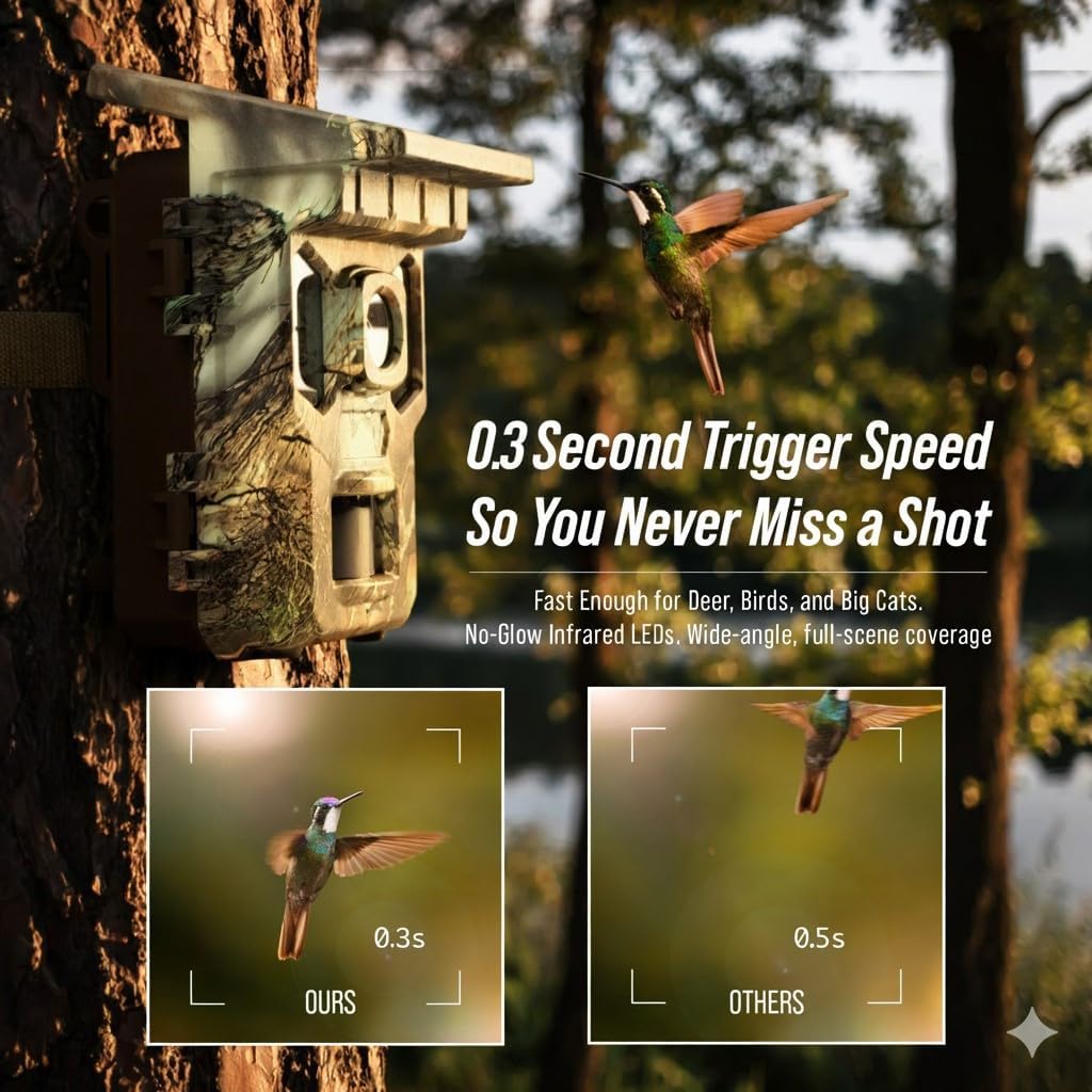 2026 Upgraded Solar Trail Camera 64MP WiFi Bluetooth - Game Camera with Night Vision, Motion Activated, Waterproof Hunting Cam, Wildlife Cam with 32GB SD Card & Built-In Battery, Complete Kit Included