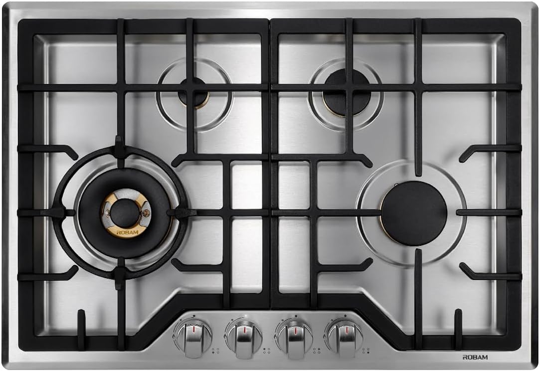 ROBAM G413 30-Inch Gas Cooktop, 20,000 BTU Triple Ring Burner, All-Brass Burners, 304 Stainless Steel, Flame Failure Protection, Dual Fuel (NG/LPG), Easy Clean Surface, Built-in Gas Stove Top