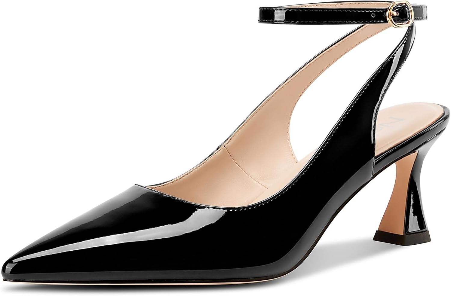 NobleOnly Womens Close Pointed Toe Ankle Strap Kitten Heels Slingback Dress Wedding Casual Pumps 2.4 Inches Heels