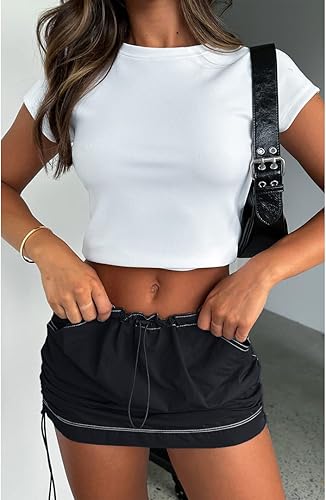 Miniatura 2 de Minifaldas cargo para mujer, Y2K, cintura baja, cordón lateral, falda corta de verano con bolsillos