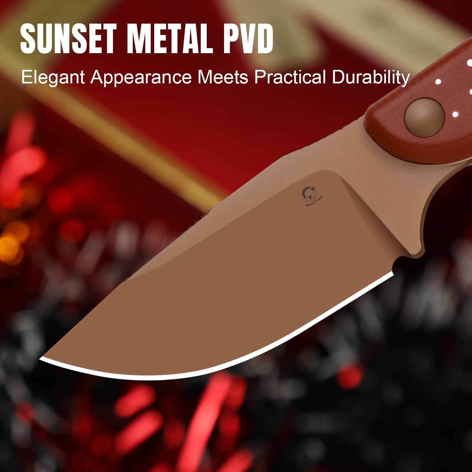 Kizer Hare Fixed Blade Knife with Sheath, 3.14" D2 Sunset Metal PVD Blade EDC Hunting Knife with Red G10 Handle, Small Camping Knives for Men Women, Pocket Carry Survival Neck Knives, 1077MC1