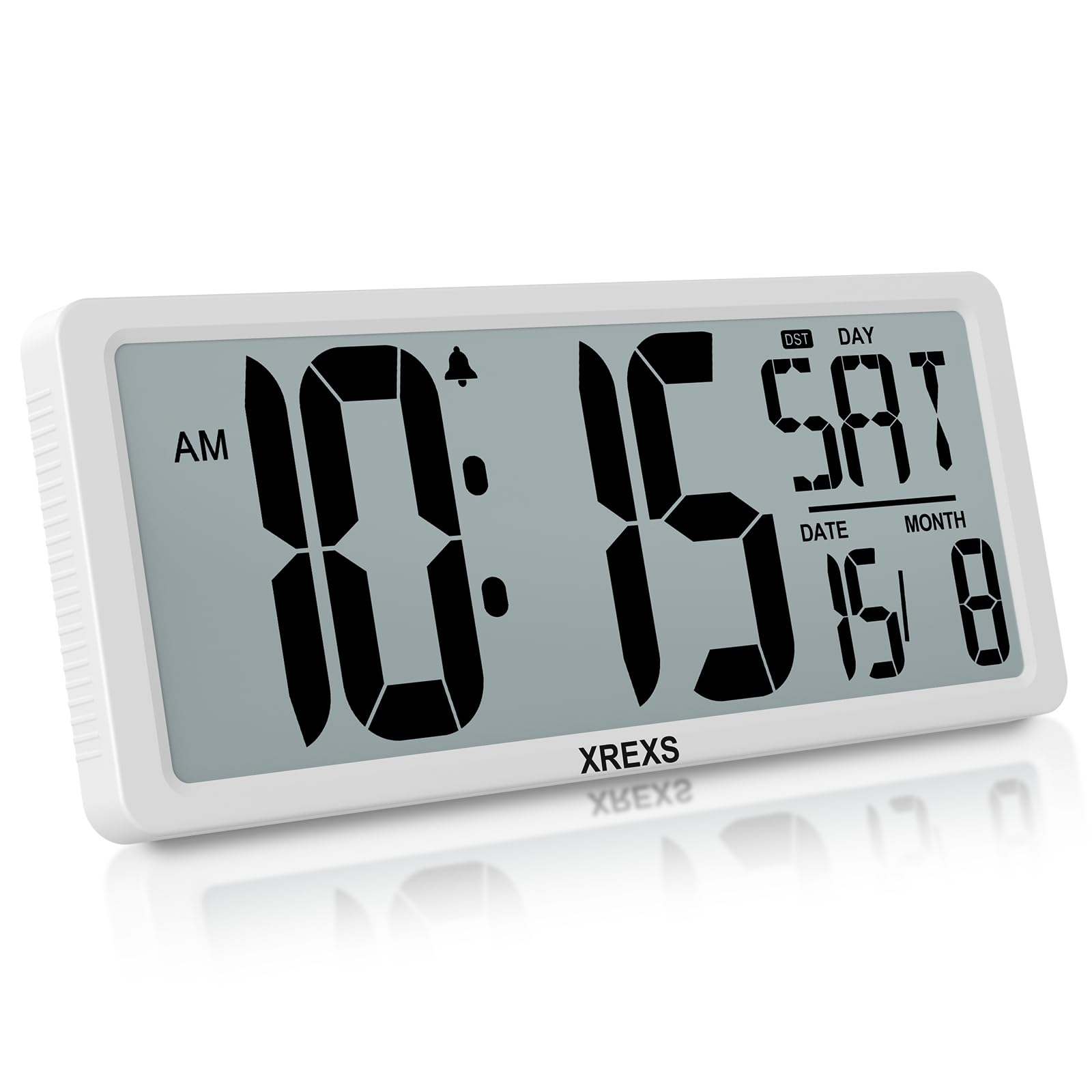 XREXS Reloj de Pared Digital 13,46" LCD Multilingüe con Calendario, Despertador, Alarma y Temporizador - A Pilas, Temperatura, para Hogar, Oficina, Cocina y Clases - Batería Incluida