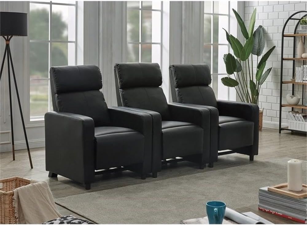 Coaster Home Furnishings - Toohey - Wood and Metal - 3-Piece Upholstered Tufted Theater Recliner with Pocket Coil Seating and Slim Track Arms - Living Room - Black - 600181-S3B