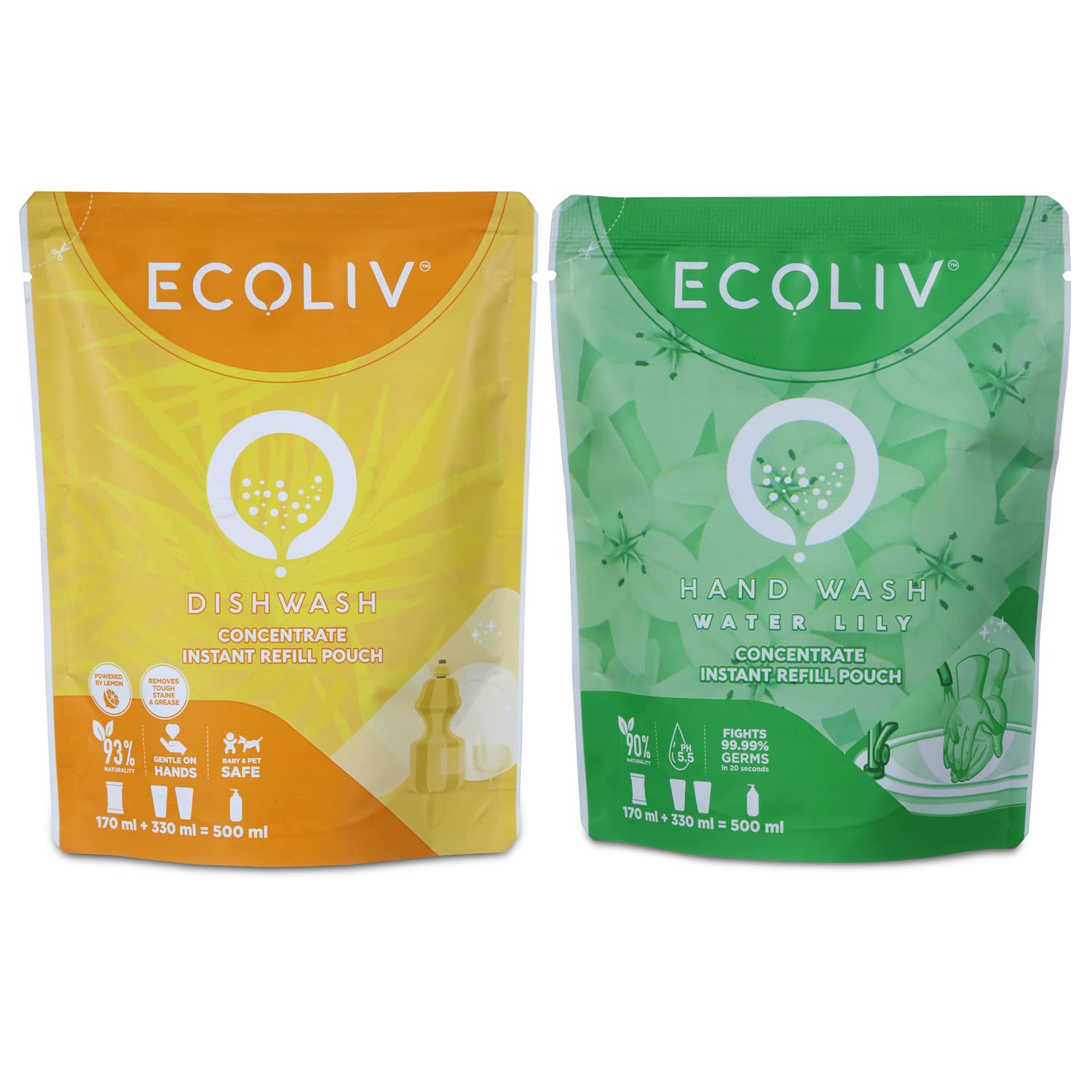Ecoliv Liquid Dishwash HandWash Refill 500 ml x 2 Combo|Makes 500 ml Water Lily Liquid Hand Wash & 500 ml Liquid Dishwash (Pack of 2 X170 ml Refill Pouch) (B0BS4CN9VR) Amazon Price History, Amazon Price Tracker
