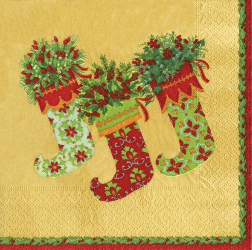 Caspari Decorative Stockings Paper Luncheon Napkins, Gold, 20 Count