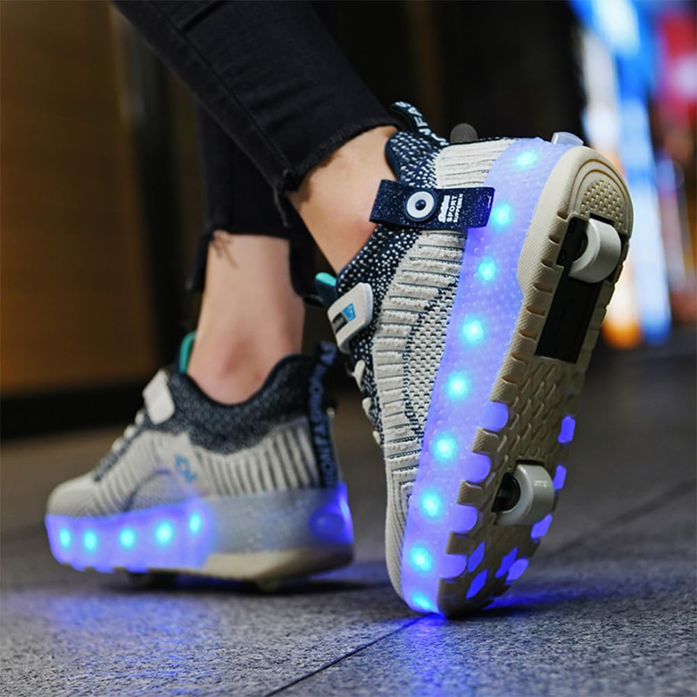 Hixingo Chaussures à Roulettes Lumière LED pour Enfants, Patins Rétractables 2 Roues Skateboard