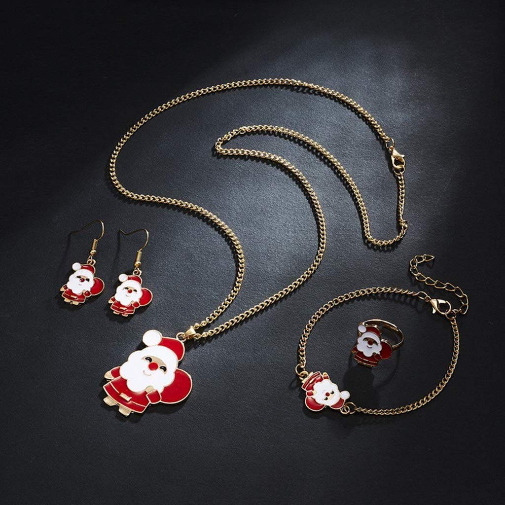 Set Gioielli Natalizi Per Donne E Ragazze - Collana, Bracciale, Orecchini, Anello Con Motivi Babbo Natale, Albero, Renna