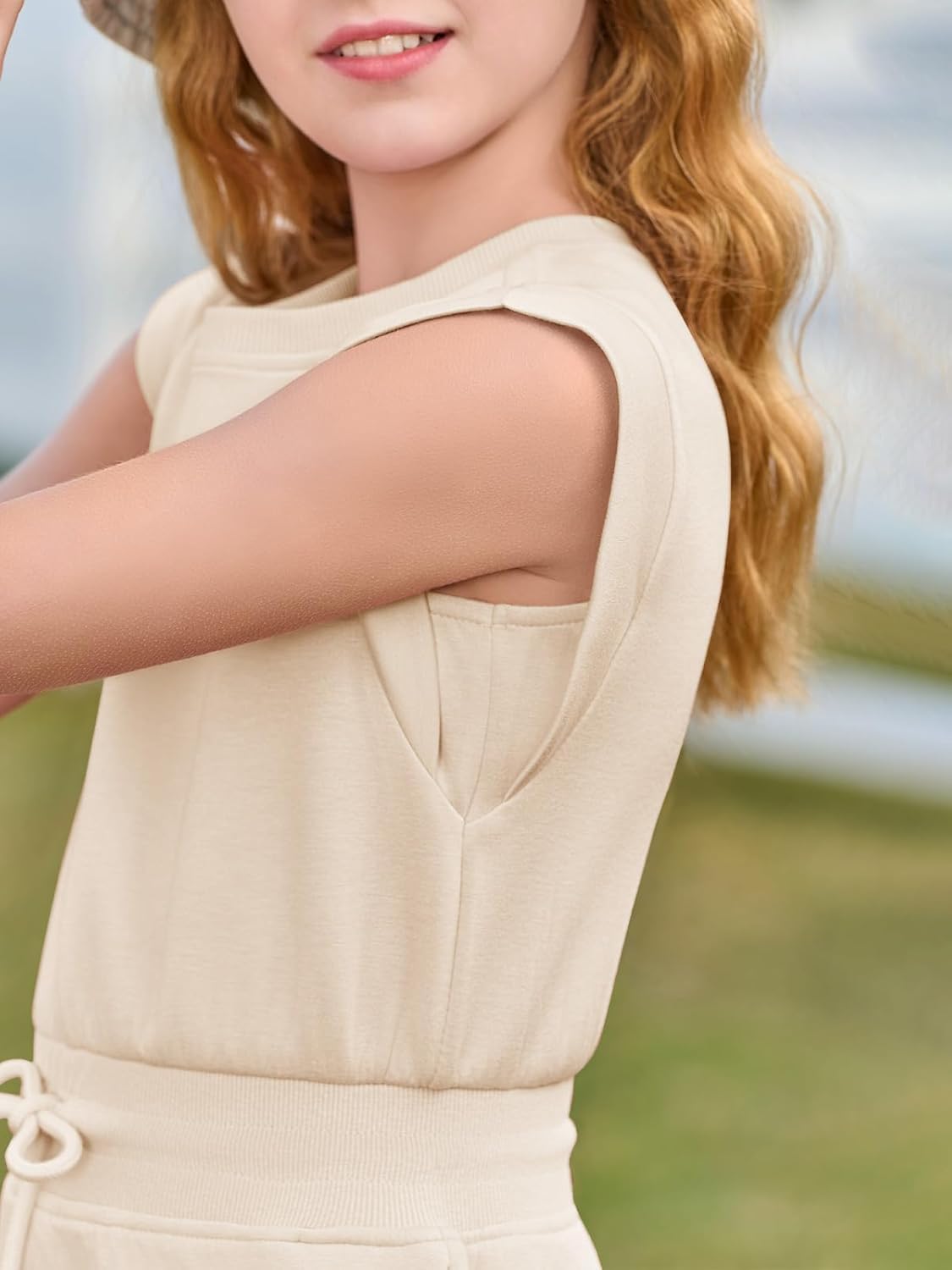 Haloumoning Girls Rompers Cap Sleeve Short Jumpsuits Kids Casual Drawstring Romper with Pockets 5-14 Years - Image 3