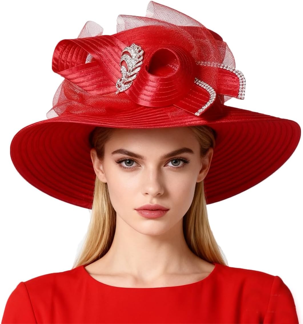Wedding Bridal Church Party Derby Hats for Women Bow Formal Bowler Hat Wide Brim Fascinator Flat Top Fedora Hats