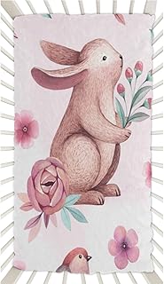 Cute Rabbits Crib Sheets for Boys, Girls Machine Washable Soft Cozy Microfiber Fitted Crib Sheet for Standard Crib and Toddler Mattresses Boys Girls 28x52 Inch