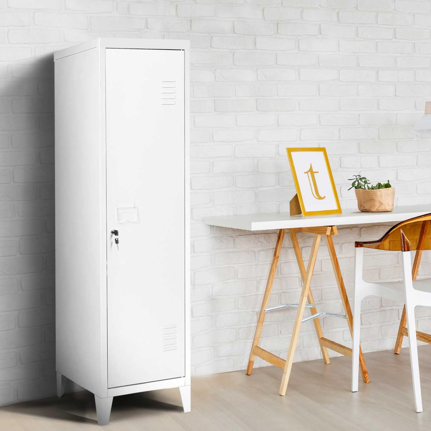 IDMarket - Armoire vestiaire Ester 1 Porte métal Blanc Design Industriel