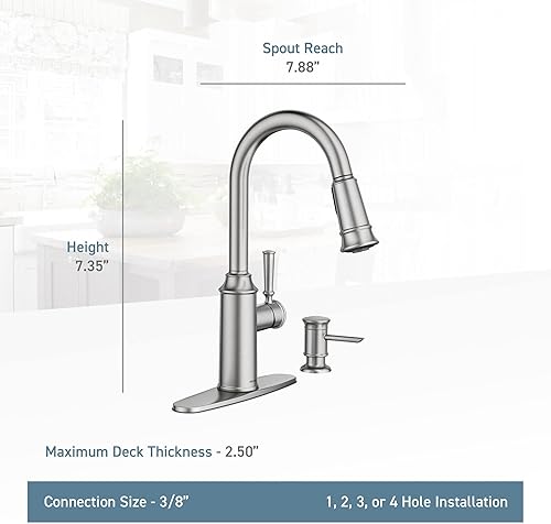 Miniatura 6 de Moen 87731SRS Glenshire - Grifo de cocina de arco alto con dispensador de jabón, resistente a las manchas, acero inoxidable