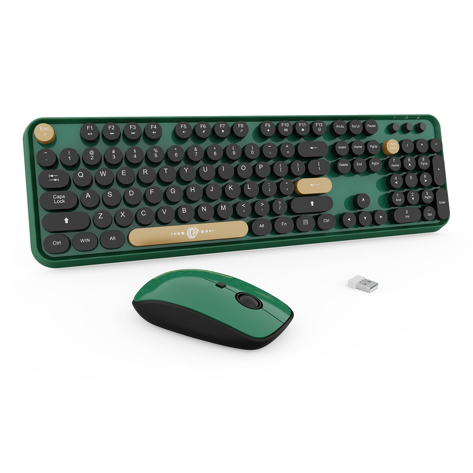 FD Wireless Keyboard and Mouse | Cute Colorful Keyboard and Mouse with 2.4GHz Cordless Retro Typewriter Keyboard | Auto-Sleep | USB Receiver for Windows PC/Laptop - Green Colorful