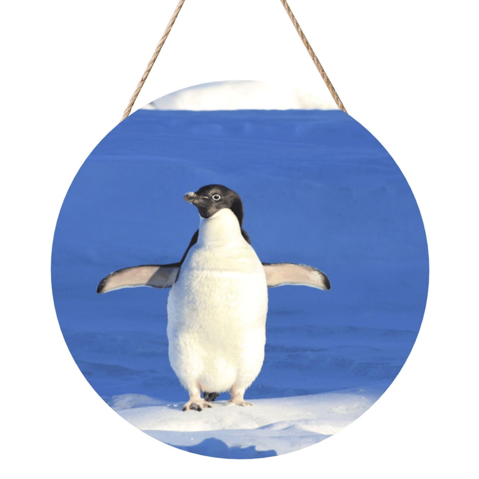 Penguin, Round Wood Panel Painting 12 in, Wall Hanging Painting For Home