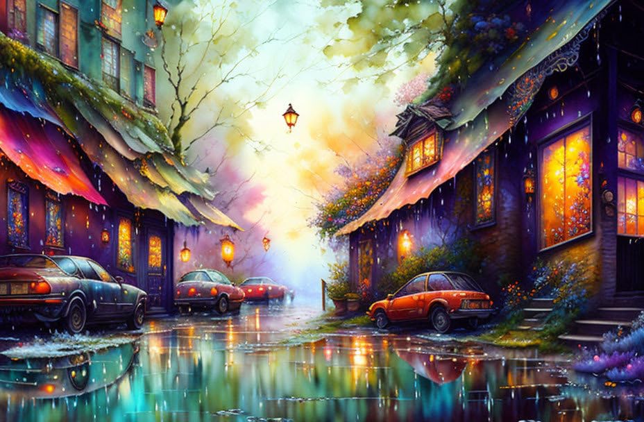 Toile murale paysage aquarelle 50x70cm ELYRTHRIUMC patchwork