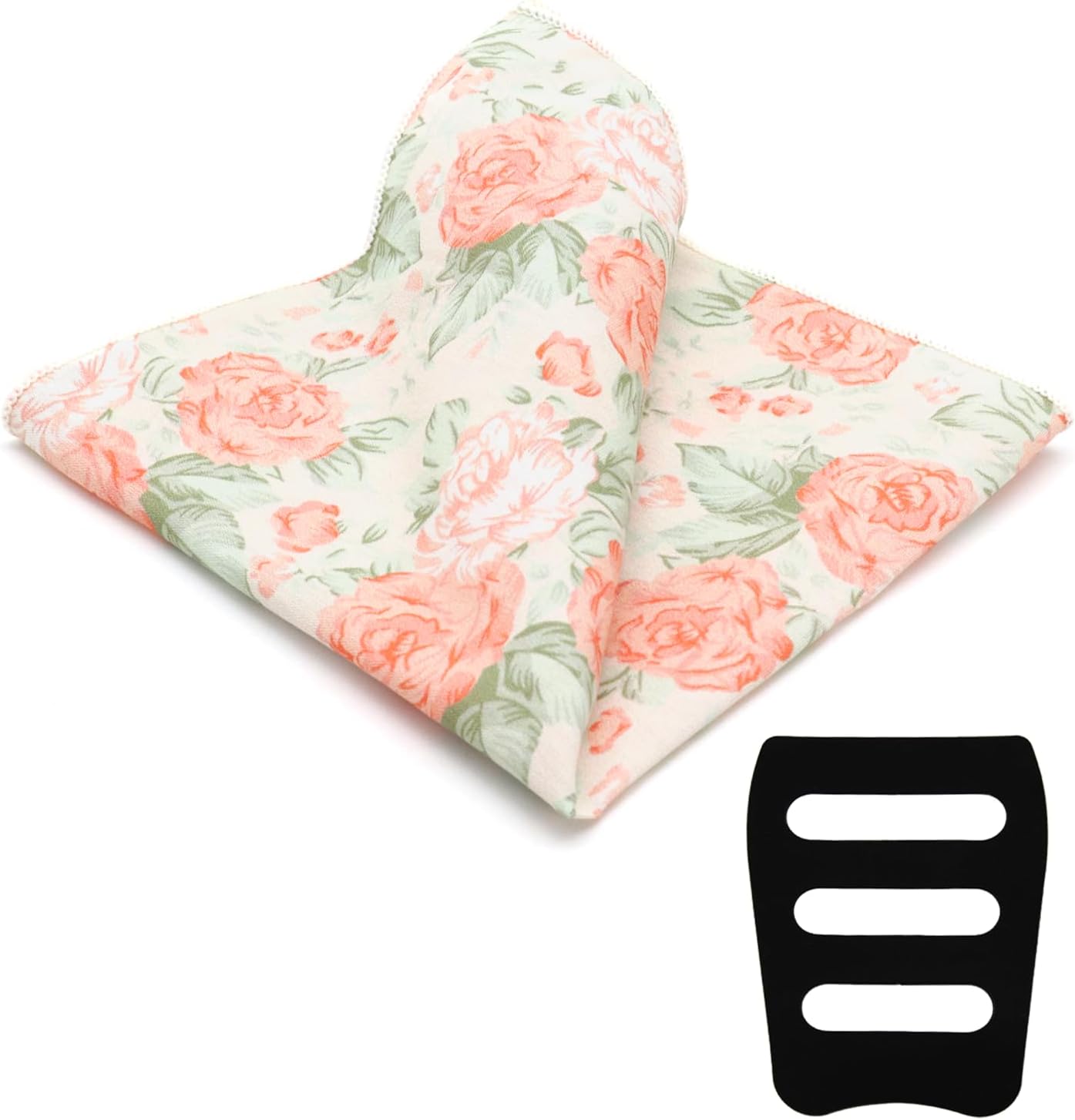 Floral Pocket Squares for Men, Cotton Men's Handkerchief with Pocket Square Holder for Wedding Church Casual Formal