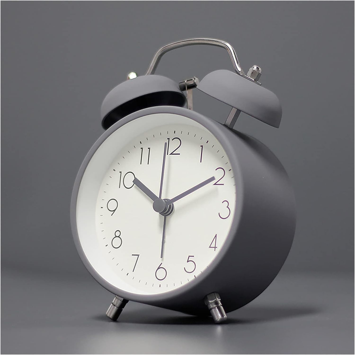 Vintage Twin Bell Table Alarm Clock with Night LED Light Heavy Slippers Extra Loud Alarm Ideal for Student and Kids Bedroom Twin Bell Alarm Clock Table Top Clock Night (Mat Grey)