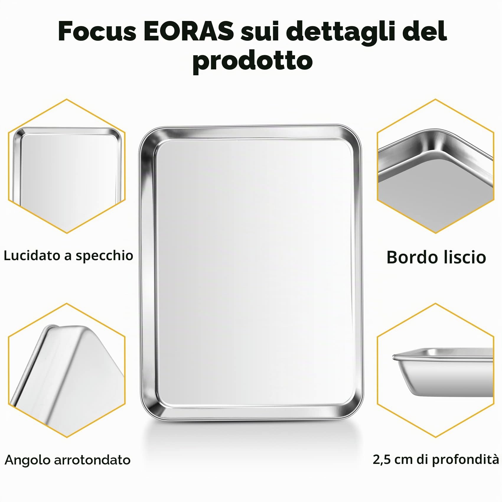 Onader Set di 2 teglie rettangolari in acciaio inox, 40,5 x 30,5 x 2,5 cm