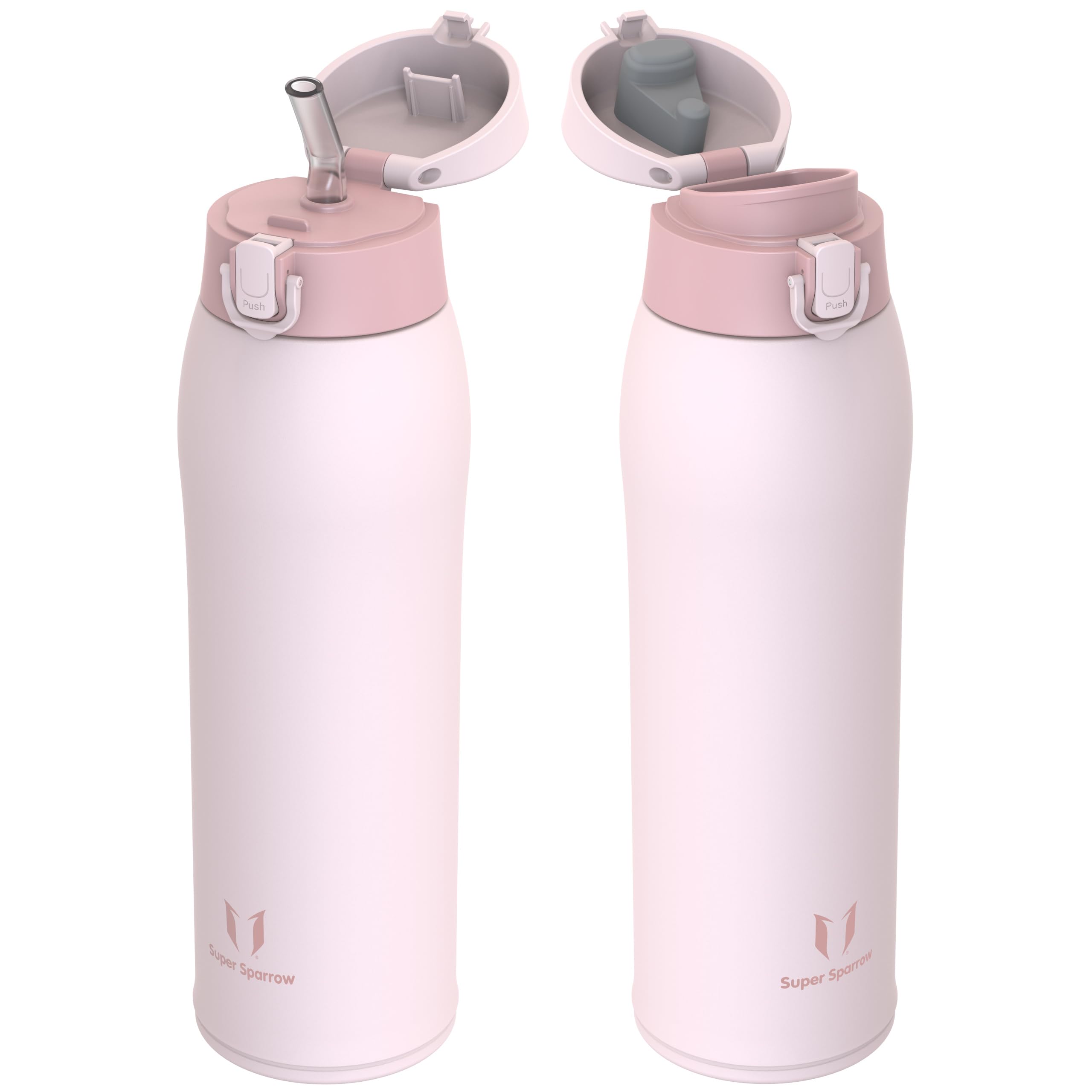 Super Sparrow Borraccia Termica, Acciaio Inox Bottiglia Termica - 350ml, 500ml, 750ml, 950ml - Senza BPA Termos, Borracce Termiche Bambini - Include 2 Coperchi con Cannuccia e Coperchio Sportivo