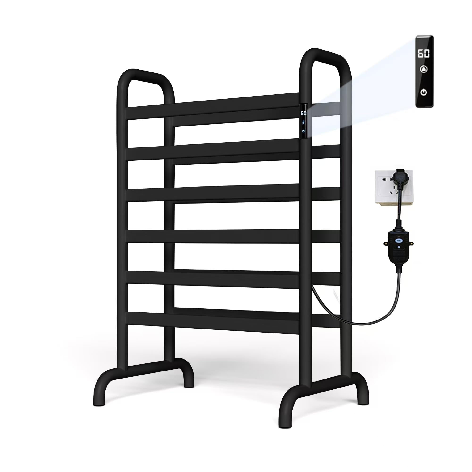 Freestanding Towel Warmer Rack with LED Display, Timer, and Temperature Control - Aluminum Electric Heated Towel Rack with 12 Bars for Bathroom Towel Rack Heater