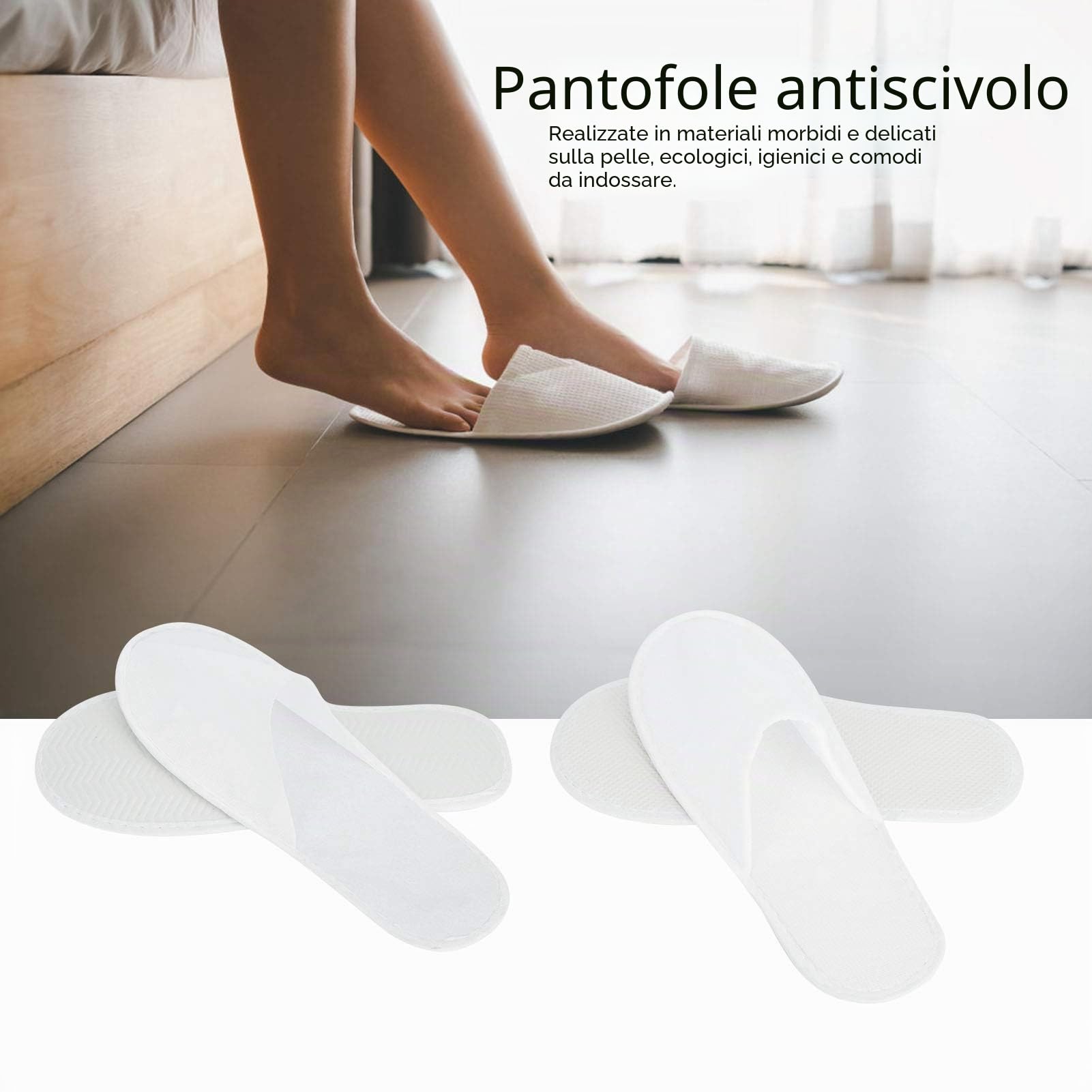 Pantofole per ospiti, 50 paia di pantofole portatili antiscivolo per hotel e viaggi, donne e uomini (tessuto non tessuto da 3 mm)