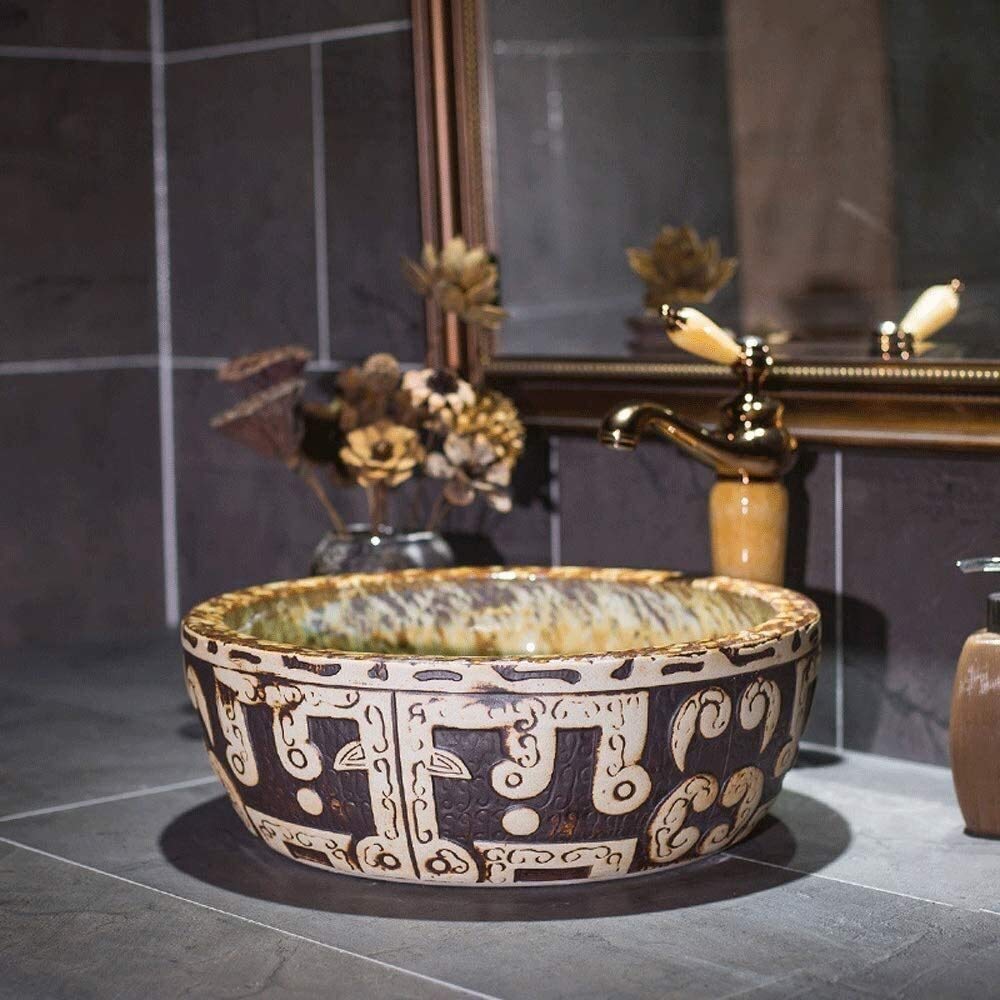 Szafka Pod Umywalkę Z Umywalką, Umywalka Łazienkowa, Umywalka Nablatowa, Okrągła, 16-Calowa Artystyczna Ceramiczna Umywalka Łazienkowa Nablatowa, Porcelanowa Miska Nablat