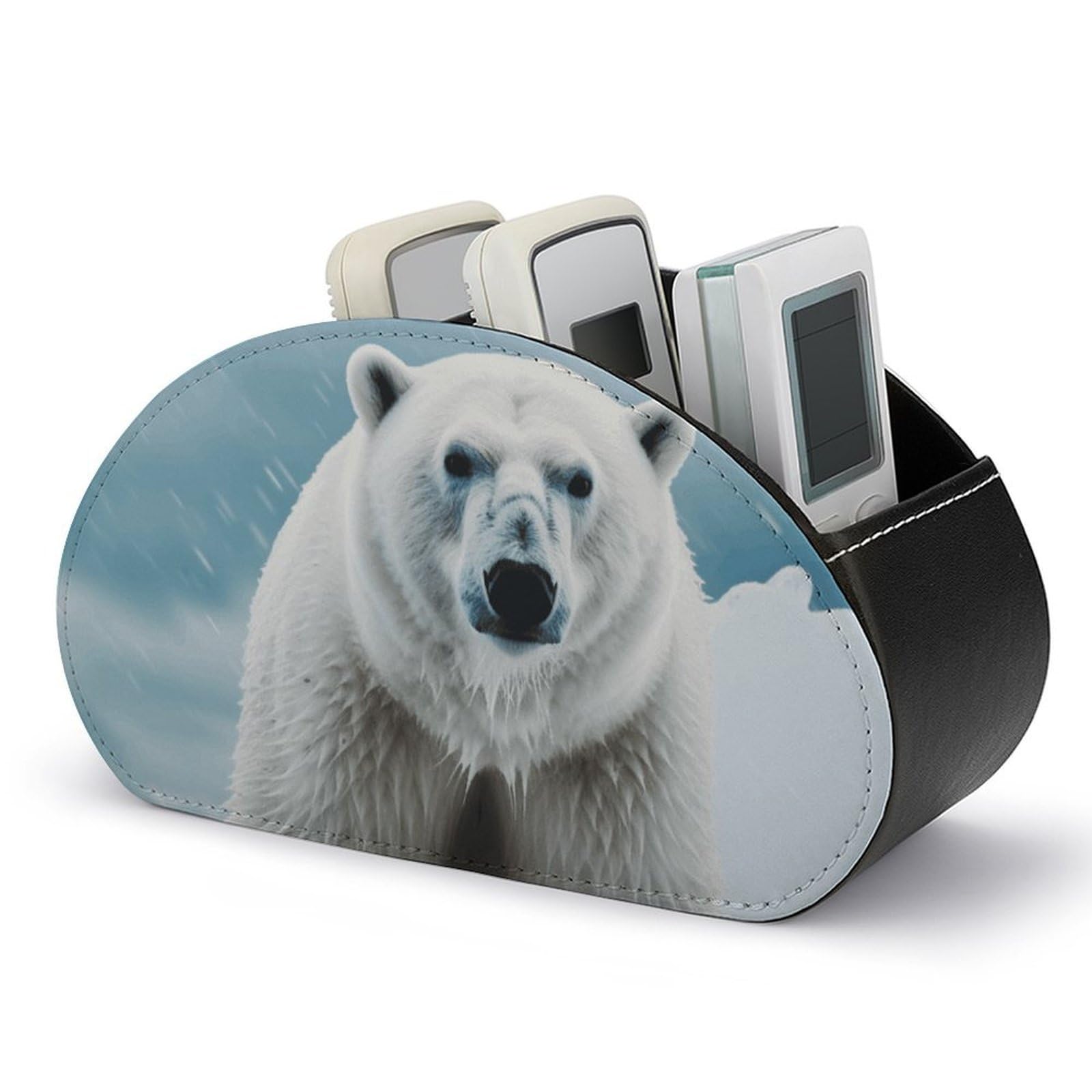 Porte-télécommande en cuir PU ours polaire blanc, finitions de prestige