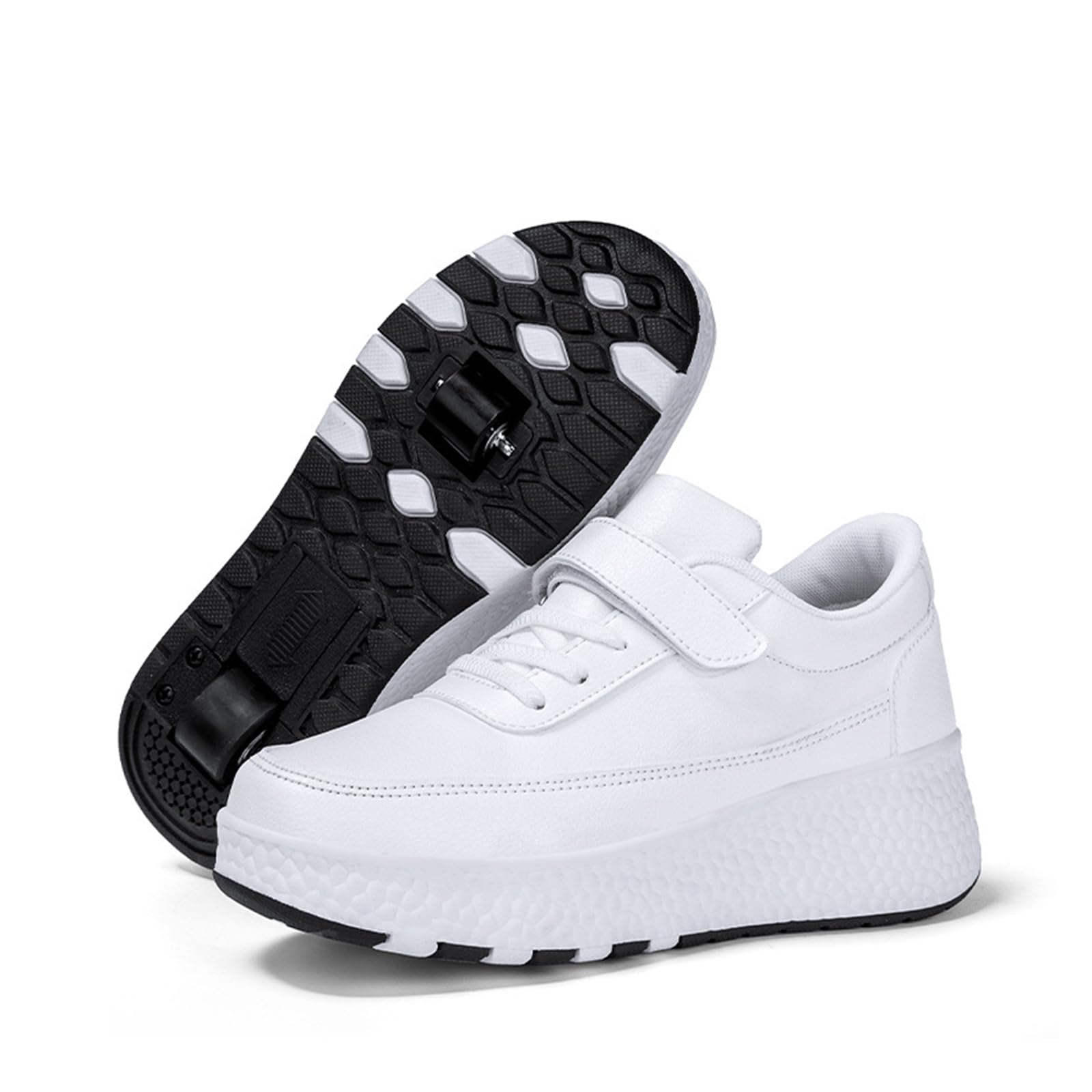 Hixingo Chaussure A Roulette Pour Fille Garçons, Chaussures A Roulettes Avec Roues Chaussures De Skateboard, Patins à Roulettes Noir & Blanc, Crochet Et Boucle Basket à Roulettes - 8