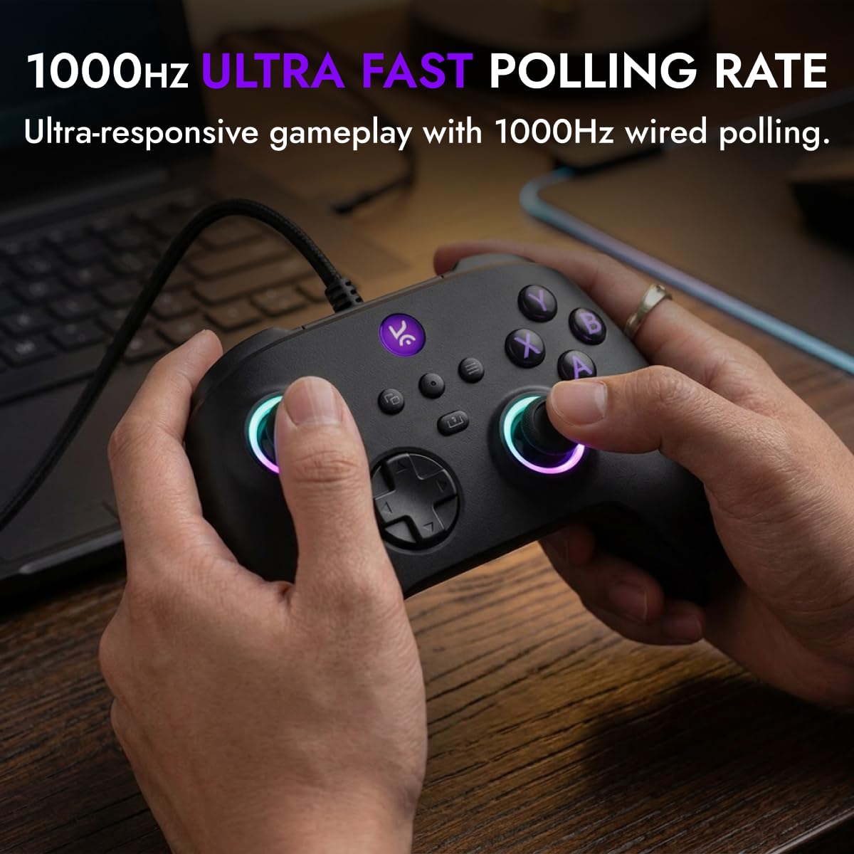 Kreo Surge LITE Wired Gaming Controller for PC | Hall Effect Joysticks & Triggers | 1000Hz Polling Rate | Dual Asymmetric Rumble | Turbo Mode | Programmable Macro Buttons | USB-A | Windows, macOS, Android Compatible — Amazon image 4