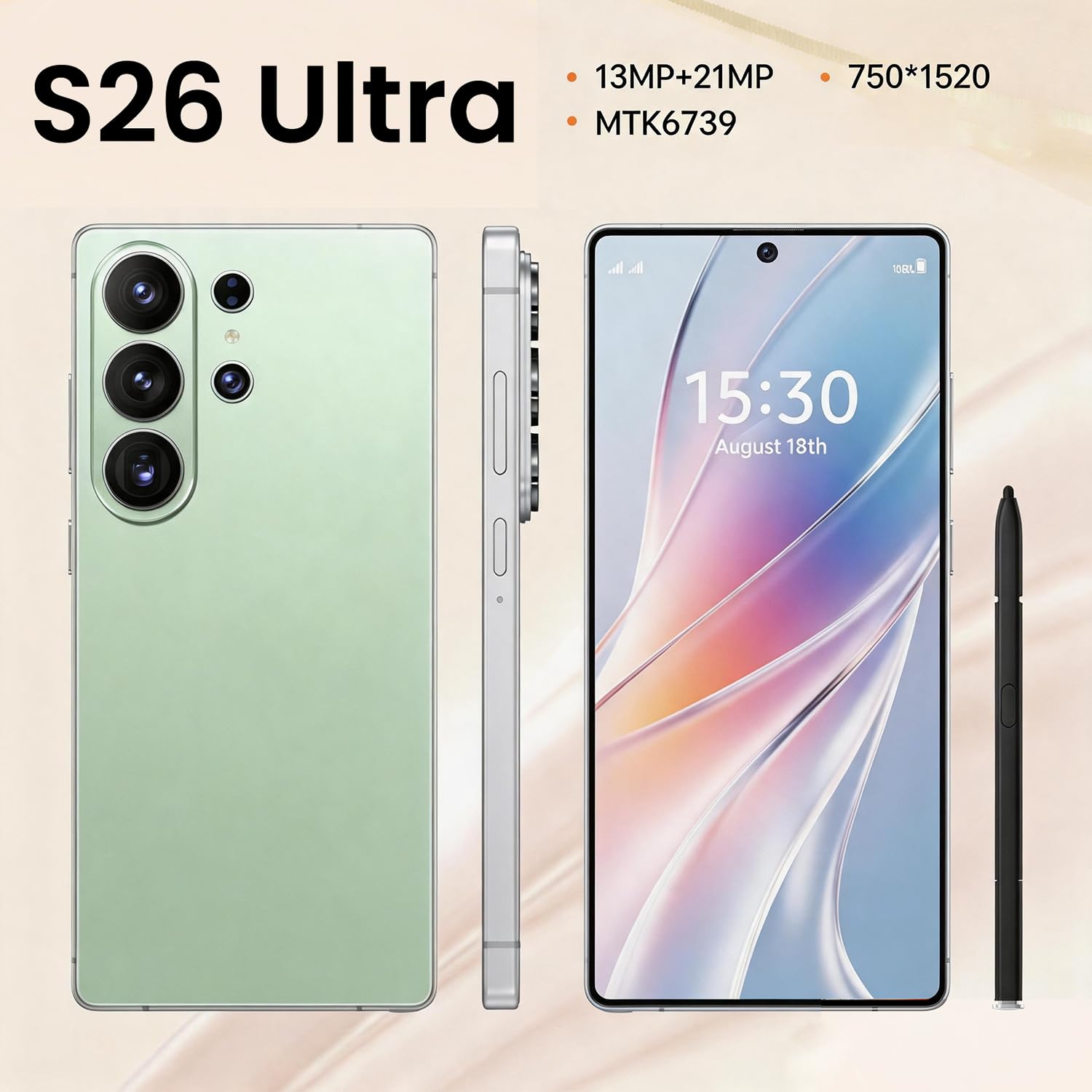 4G Smartphone, 6.6" Écran HD, 4GB+32GB Extensible à 256GB, Caméra 13MP+21MP, Android 12, Déverrouillage Facial/WiFi/GPS/OTG USB/Stylet intégré (Black)