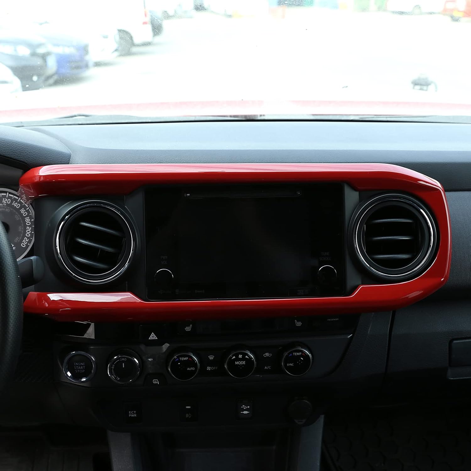 Car ABS Inner Look Central Console Dashboard Panel Cover Trim Fit for Toyota Tacoma 2016 2017 2018 2019 2020 2021 2022 2023 Console Dashboard Decorative Border Frame (Red)