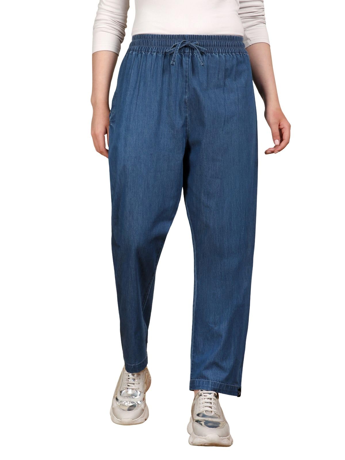 Women Cotton Denim Palazzo Pants | Wide Leg Casual-image-20