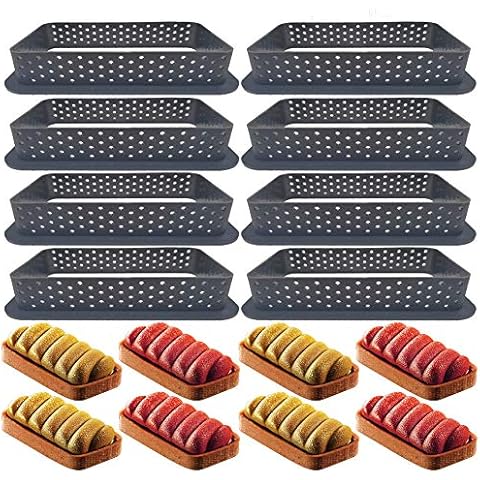 DEBBD 8PCS Cake Mold Perforated Cutter Round-Shape Mousse Circle Ring Tart Decorating (Black-Rectangular, 8pcs) Cover
