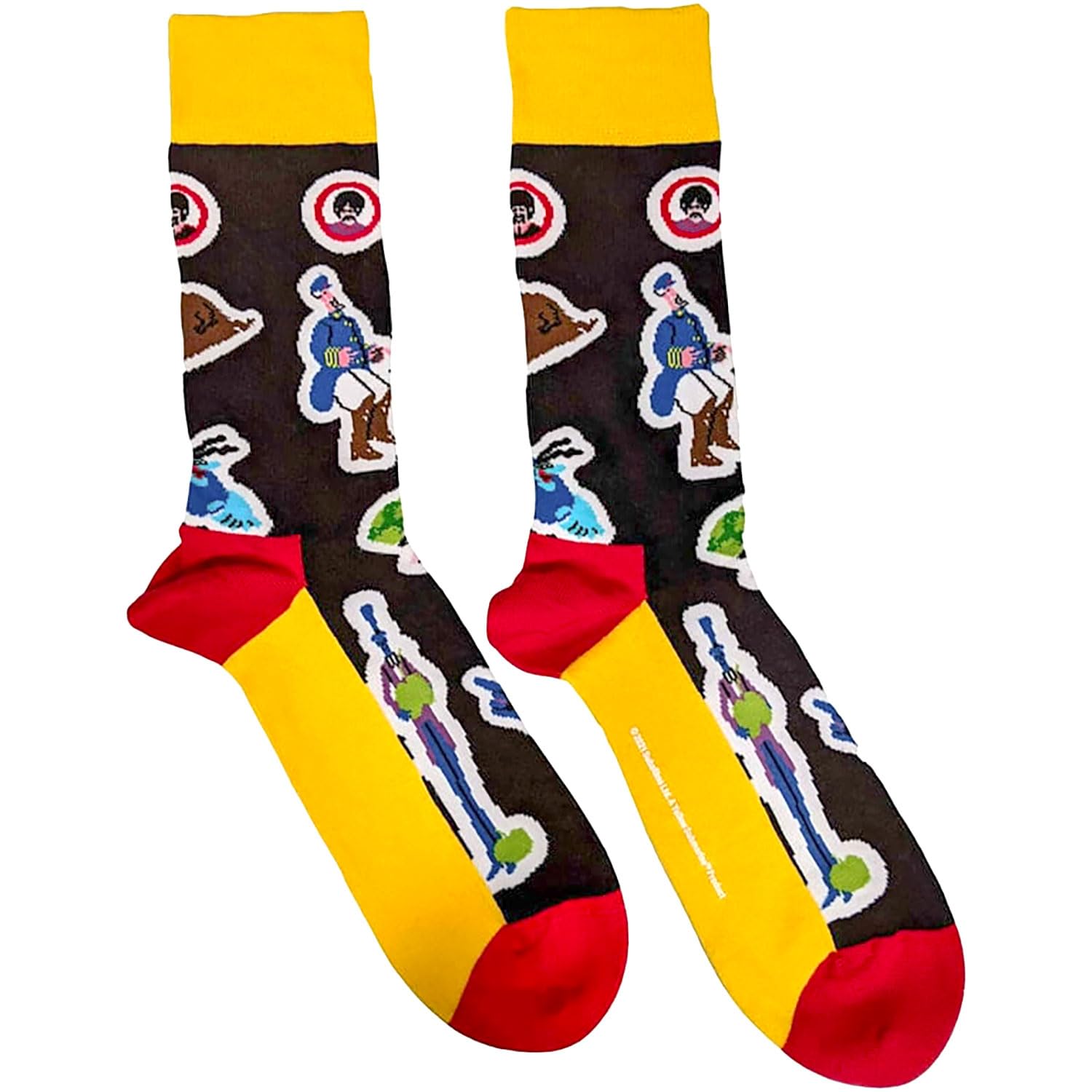 The Beatles Official Men's Portholes and Characters Socks, black, One Size