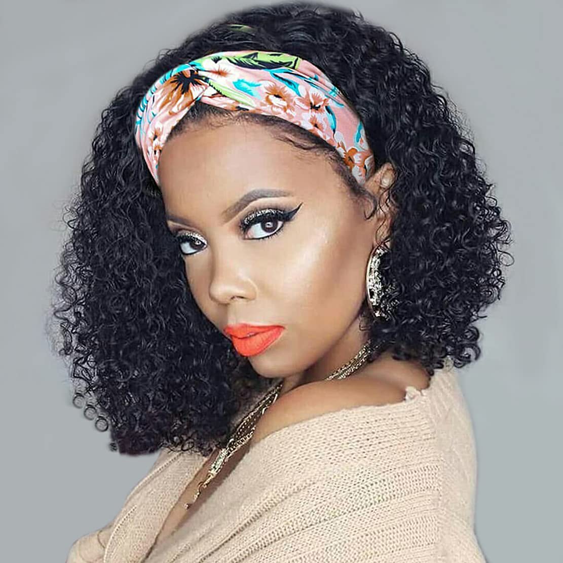 Amazon.com : Headband Wig Human Hair Deep Wave Wigs 10 inch None Lace Front  Wigs Glueless Deep Curly Wave Headband Elastic Bands For Wig Machine Made  Headband Wigs for Black Woman Human